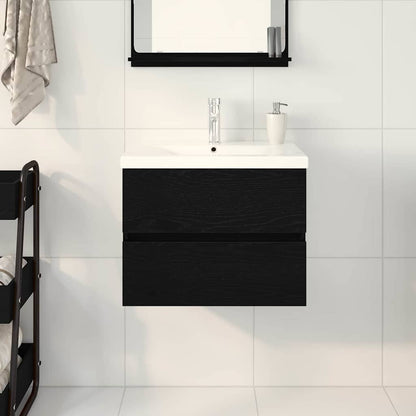 Vaskeskab Vægmonteret Sort Eg 60 X 39 X 62 Cm Konstrueret Træ - Billede 4
