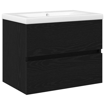 Vaskeskab Vægmonteret Sort Eg 60 X 39 X 62 Cm Konstrueret Træ - Billede 2