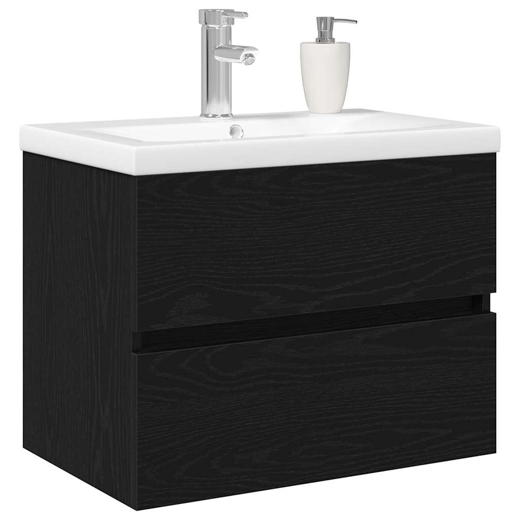 Vaskeskab Vægmonteret Sort Eg 60 X 39 X 62 Cm Konstrueret Træ - Billede 3