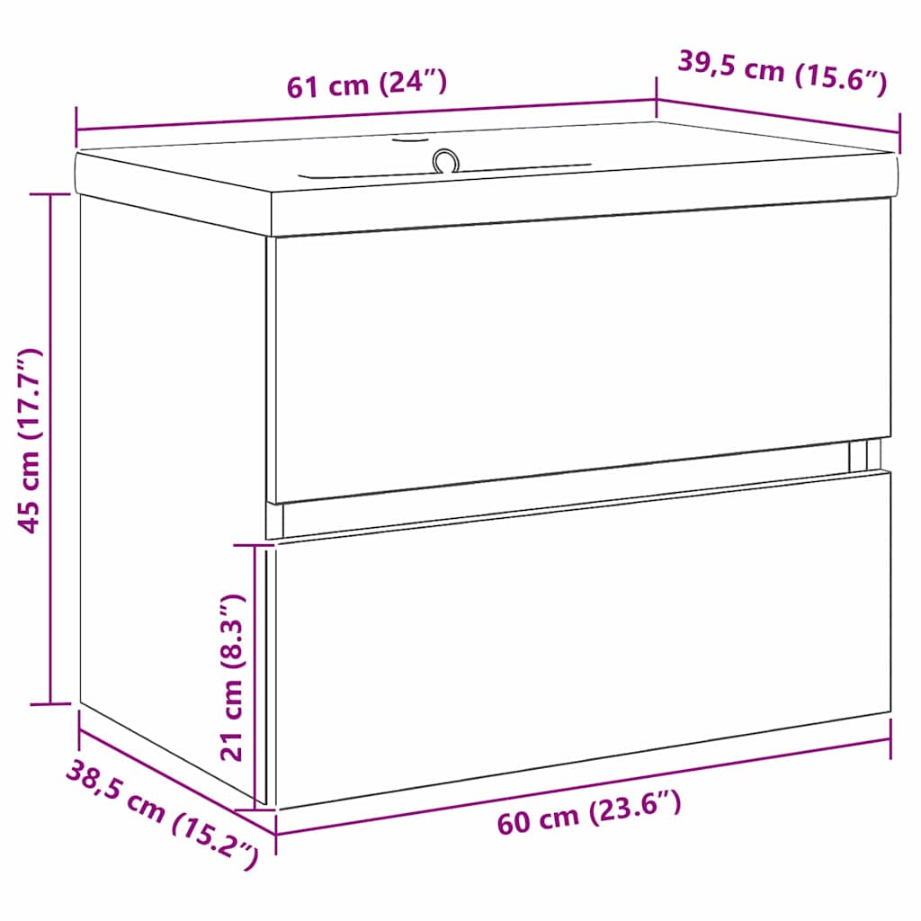 Vaskeskab Vægmonteret Sort Eg 60 X 39 X 62 Cm Konstrueret Træ - Billede 11