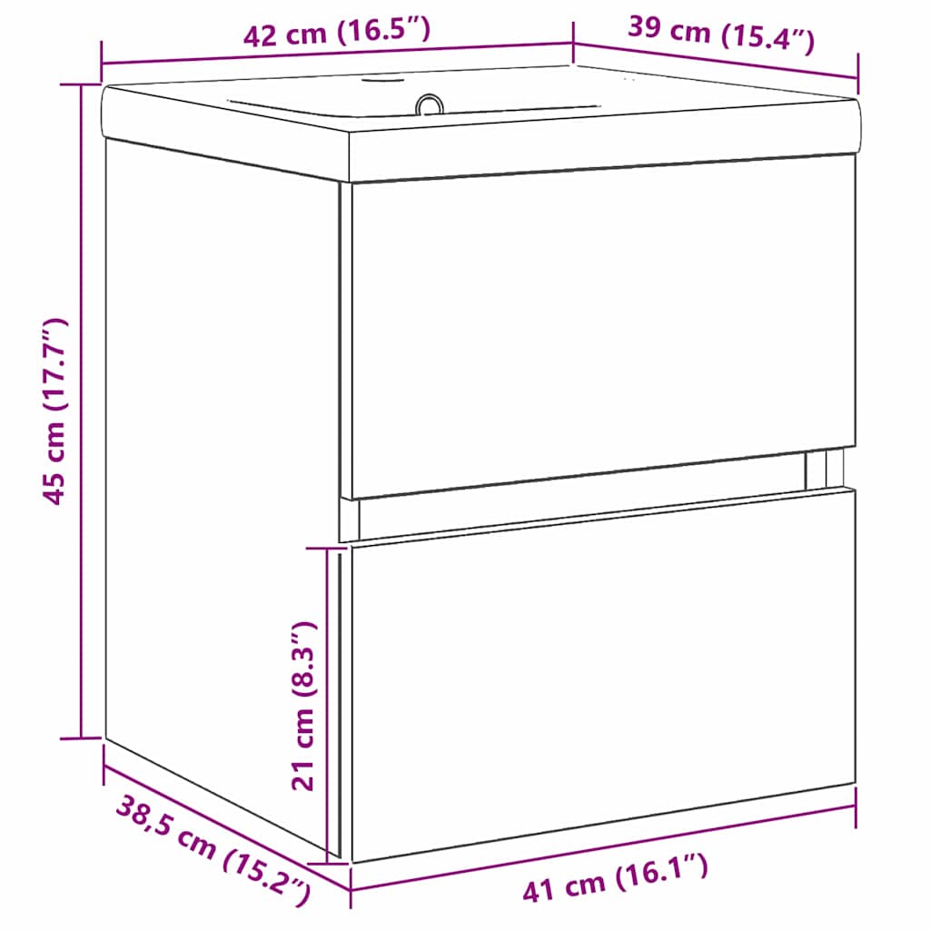 Vaskeskab Vægmonteret Sort Eg 41 X 39 X 62 Cm Konstrueret Træ - Billede 11