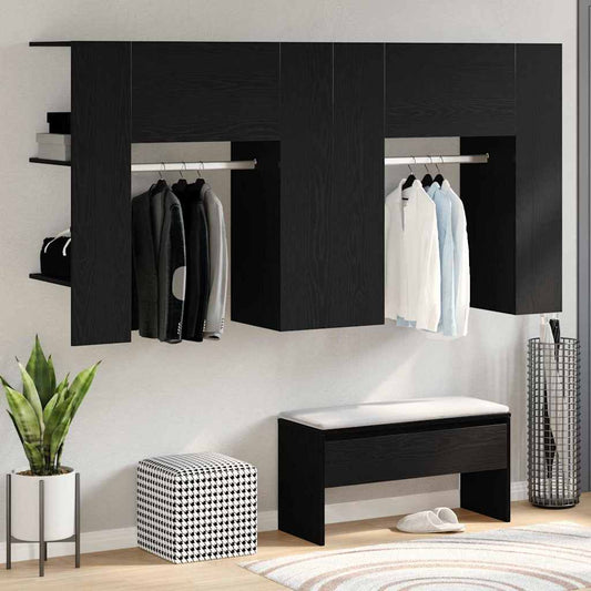 Entreskab 2 Pcs Sort Eg 97,5 X 37 X 99 Cm Konstrueret Træ - Hovedbillede