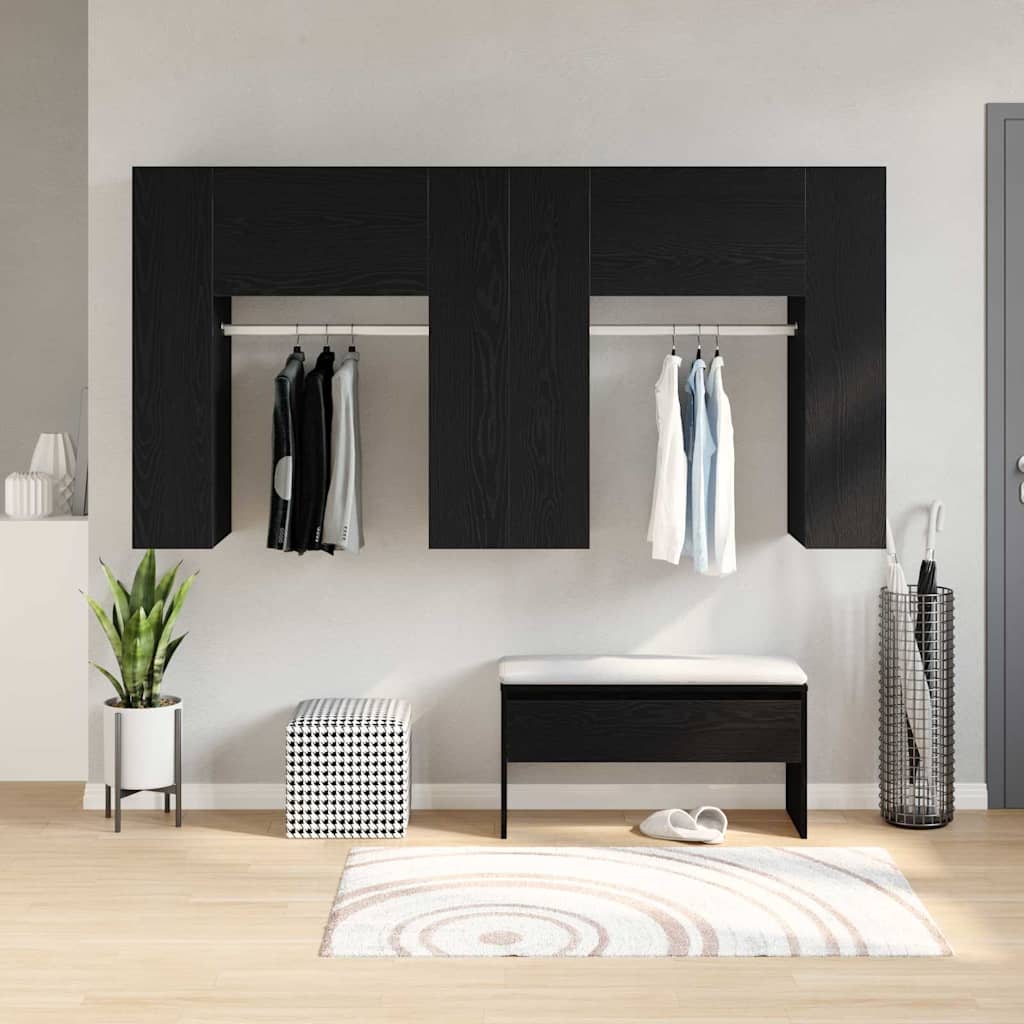 Entreskab 2 Pcs Sort Eg 97,5 X 37 X 99 Cm Konstrueret Træ - Billede 4