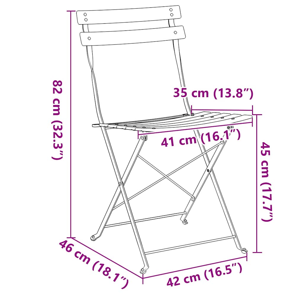 Have Sammenslåelig Stol 2 Dele 42 X 46 X 82cm Metal - Billede 13