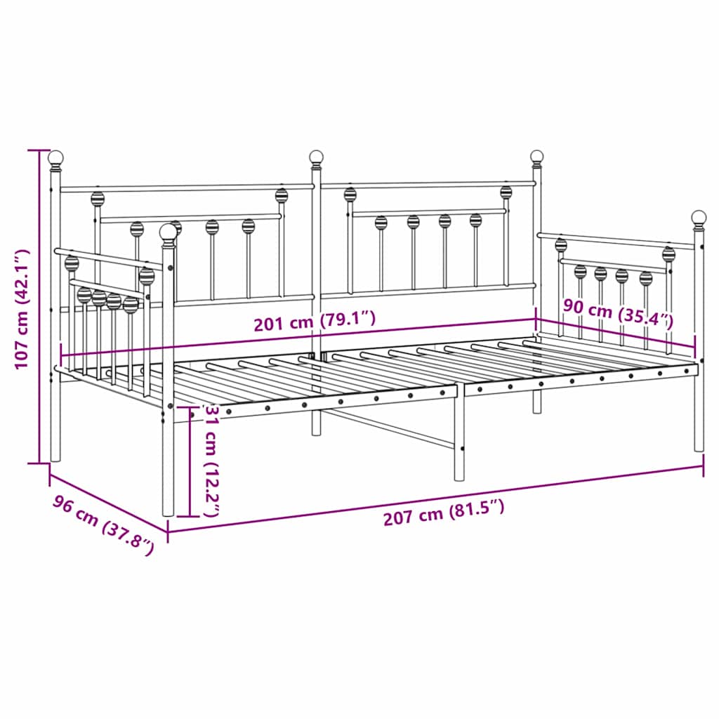 Dagsengramme Med Hovedgærde Hvid 90 X 200 Cm Stål - Billede 10