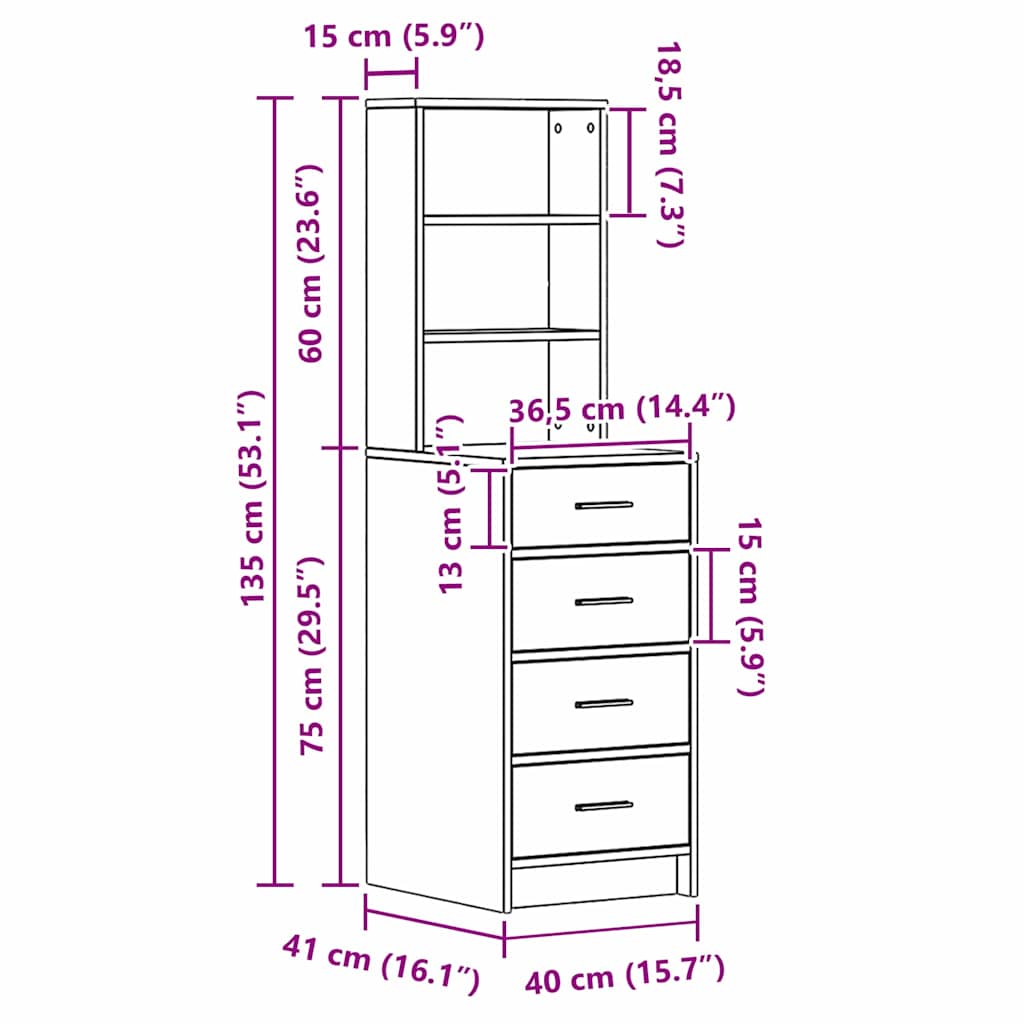 Highboard 40 X 41 X 135 Cm Konstrueret Træ - Billede 12