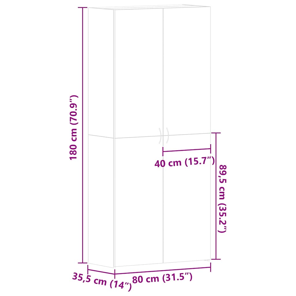 Sko Skab Med Hylde 80 X 35.5 X 180 Cm Konstrueret Træ - Billede 11
