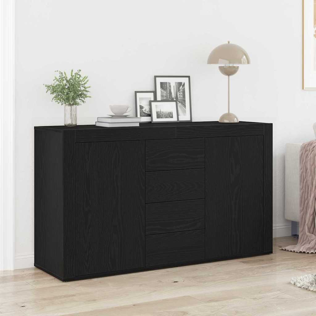 Sideboard Med Skuffe Sort Eg 120 X 36 X 69 Cm Konstrueret Træ - Hovedbillede