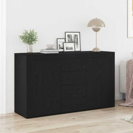 Sideboard Med Skuffe Sort Eg 120 X 36 X 69 Cm Konstrueret Træ - Hovedbillede