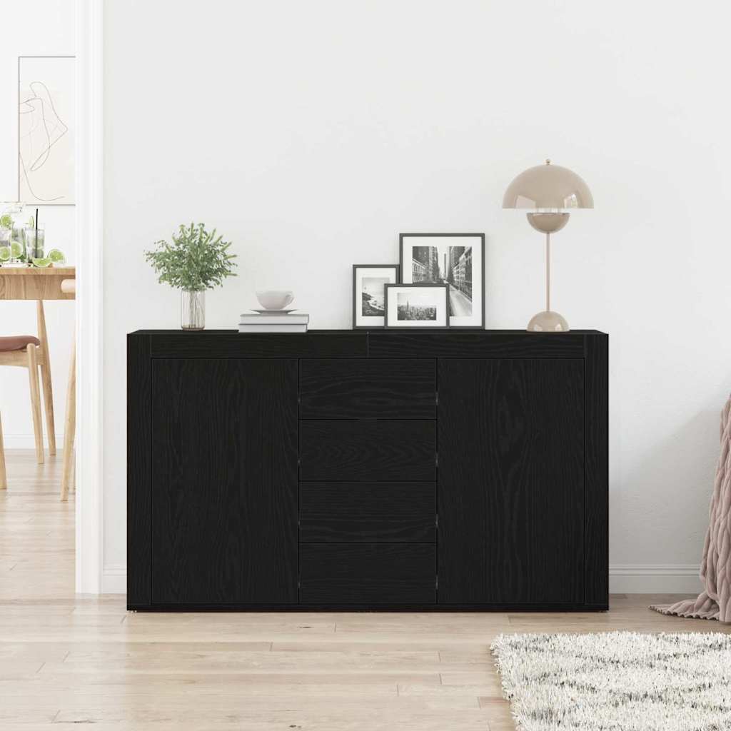Sideboard Med Skuffe Sort Eg 120 X 36 X 69 Cm Konstrueret Træ - Billede 4