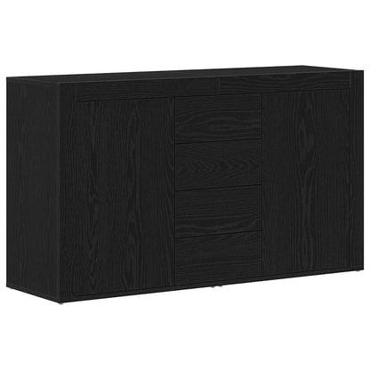 Sideboard Med Skuffe Sort Eg 120 X 36 X 69 Cm Konstrueret Træ - Billede 2