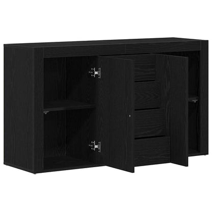 Sideboard Med Skuffe Sort Eg 120 X 36 X 69 Cm Konstrueret Træ - Billede 5