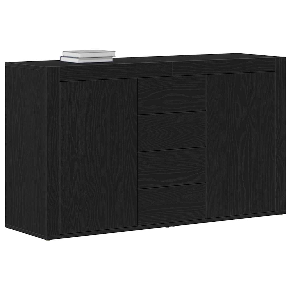 Sideboard Med Skuffe Sort Eg 120 X 36 X 69 Cm Konstrueret Træ - Billede 3