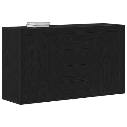 Sideboard Med Skuffe Sort Eg 120 X 36 X 69 Cm Konstrueret Træ - Billede 3