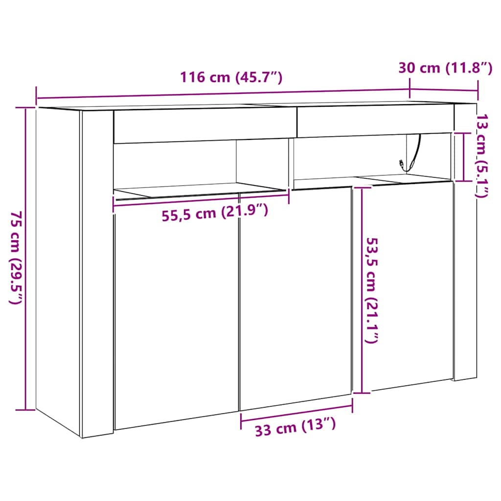 Sideboard 116 X 30 X 75 Cm Konstrueret Træ - Billede 15