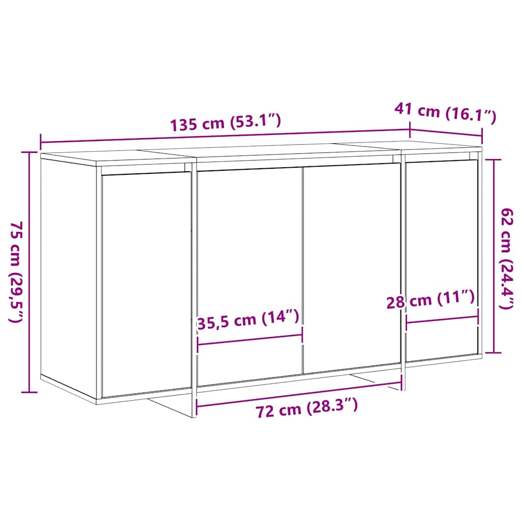 Sideboard 135 X 41 X 75 Cm Konstrueret Træ - Billede 12