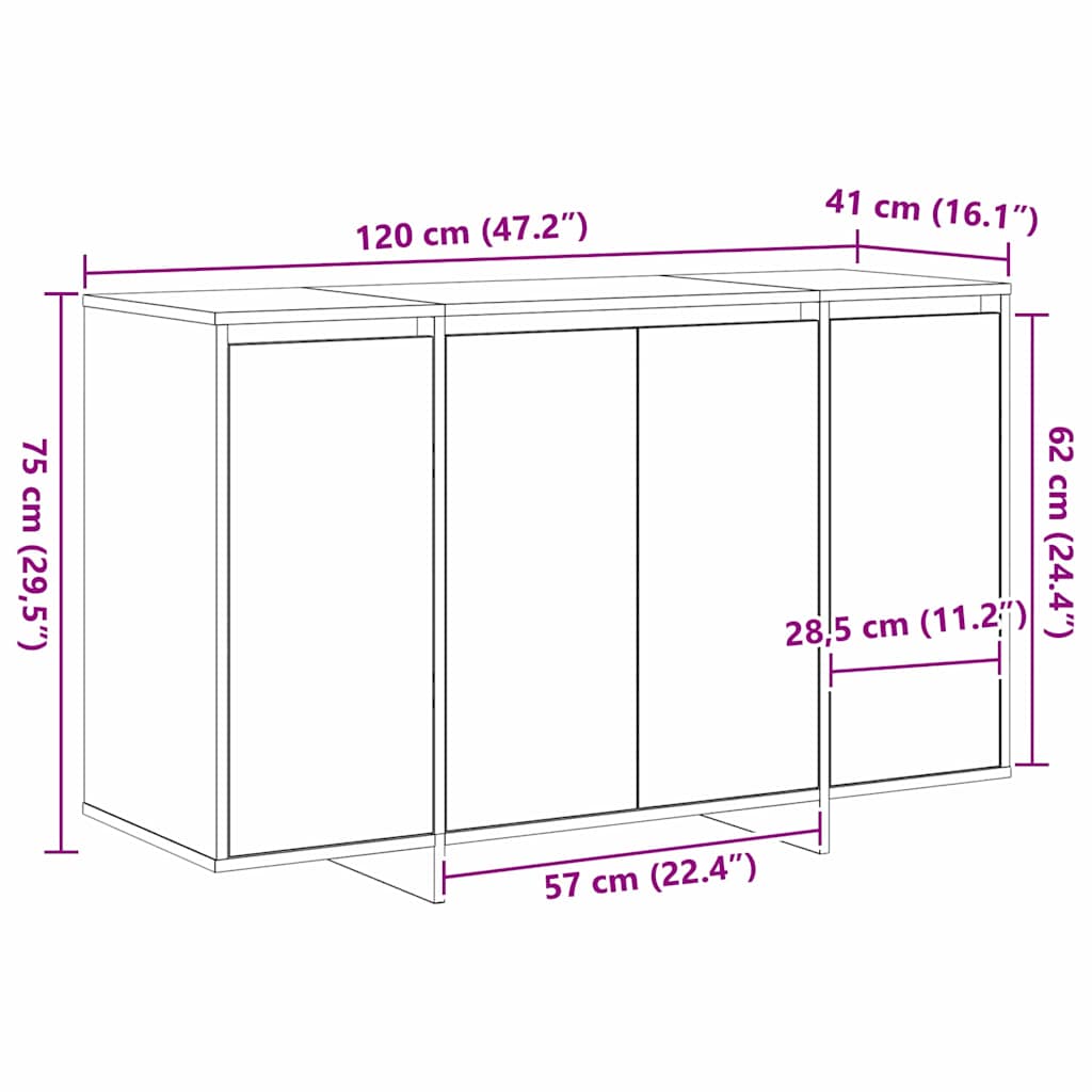 Sideboard Sort 120 X 41 X 75 Cm Konstrueret Træ - Billede 12
