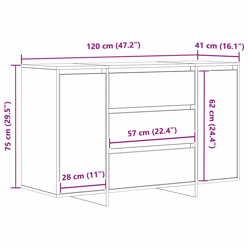 Sideboard Med Skuffe Sort 120 X 41 X 75 Cm Konstrueret Træ - Billede 13