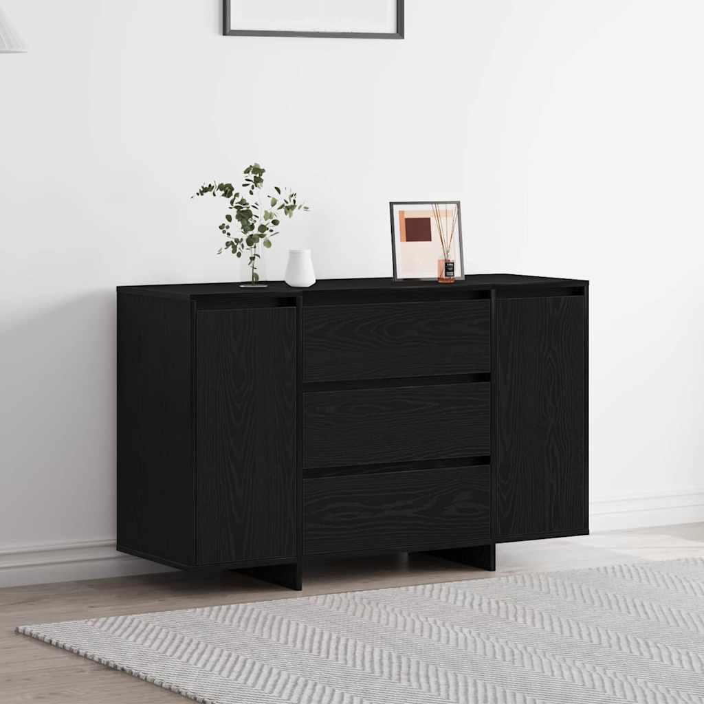 Sideboard Med Skuffe Sort Eg 120 X 41 X 75 Cm Konstrueret Træ - Hovedbillede