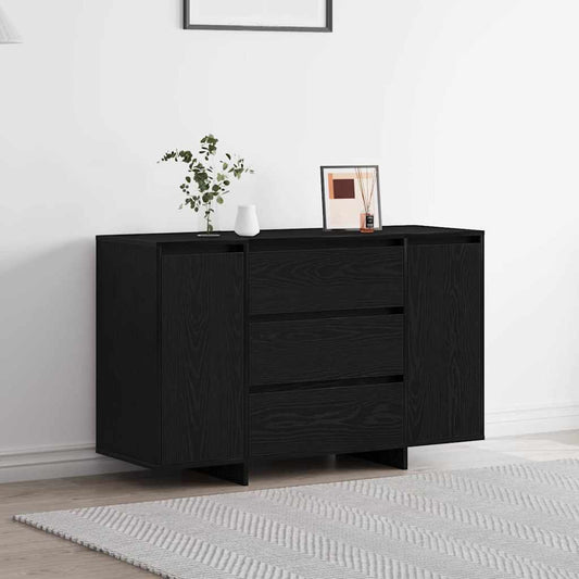 Sideboard Med Skuffe Sort Eg 120 X 41 X 75 Cm Konstrueret Træ - Hovedbillede