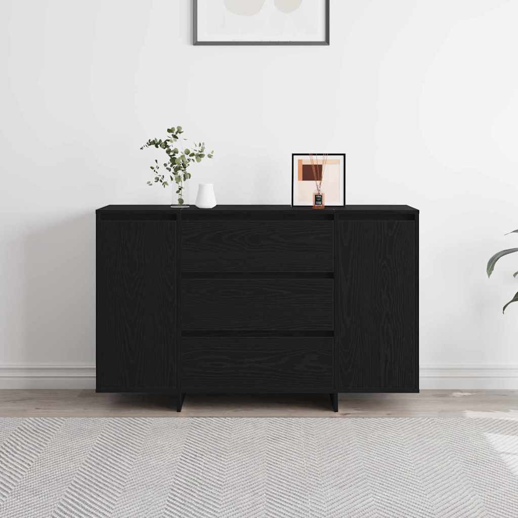 Sideboard Med Skuffe Sort Eg 120 X 41 X 75 Cm Konstrueret Træ - Billede 4