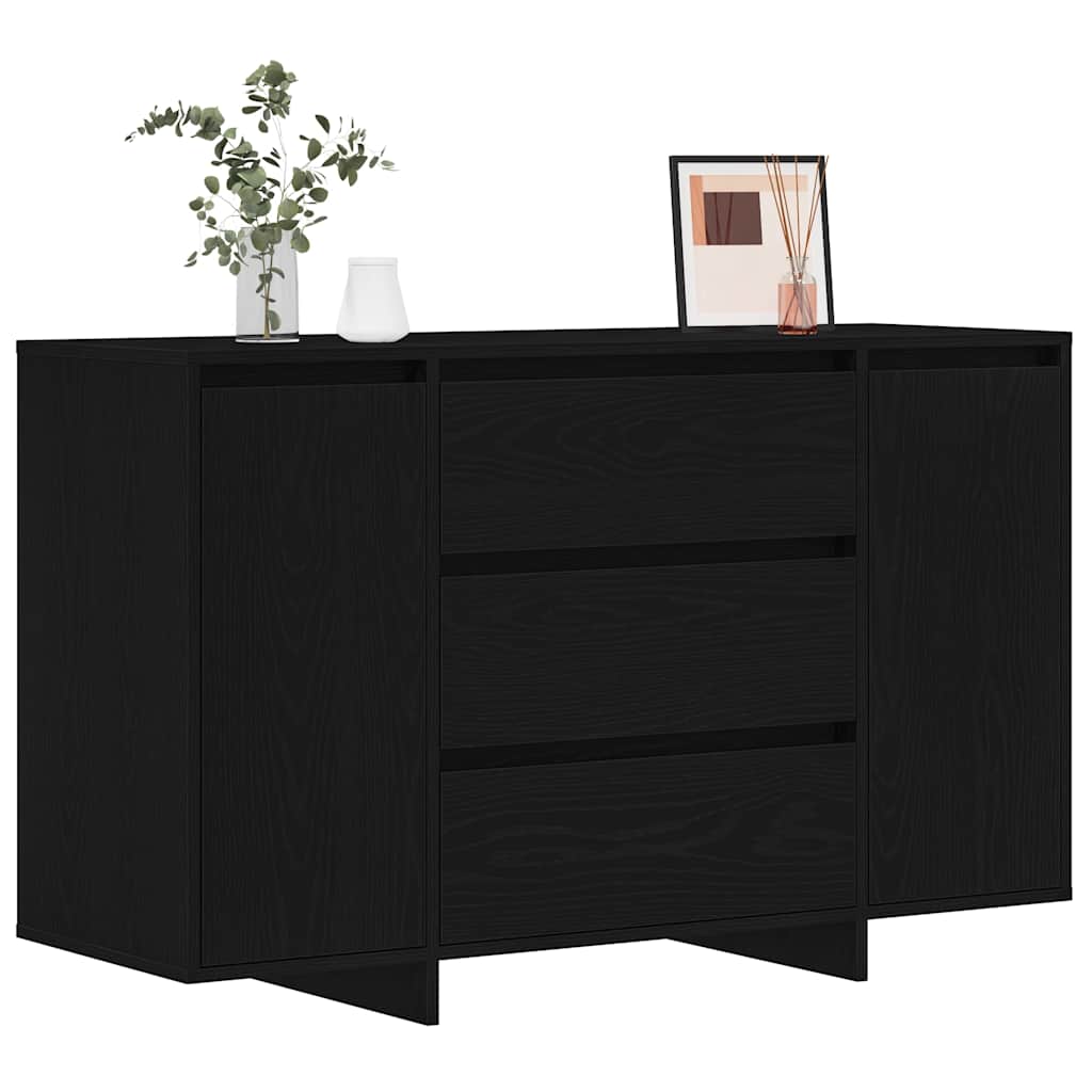 Sideboard Med Skuffe Sort Eg 120 X 41 X 75 Cm Konstrueret Træ - Billede 3