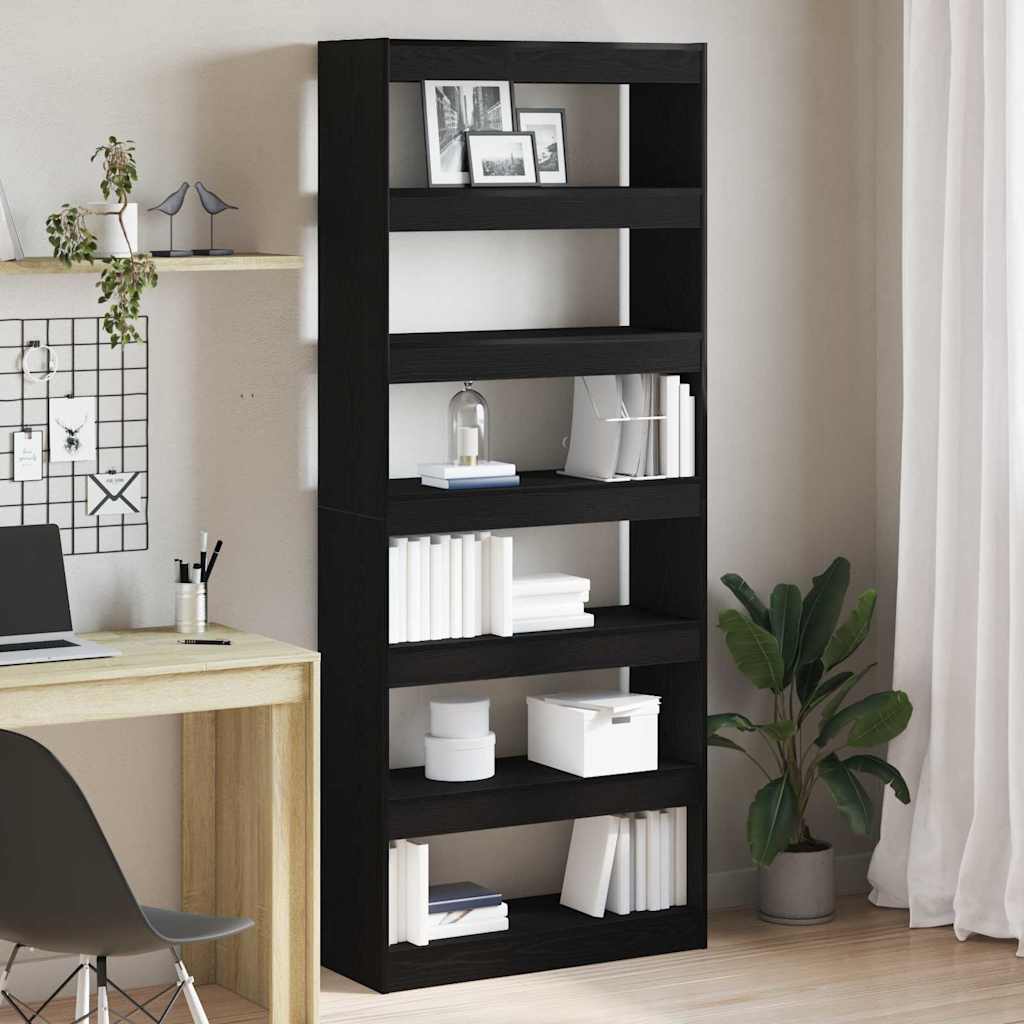 Bogreol Med Hylde Sort 80 X 30 X 198 Cm Konstrueret Træ - Hovedbillede