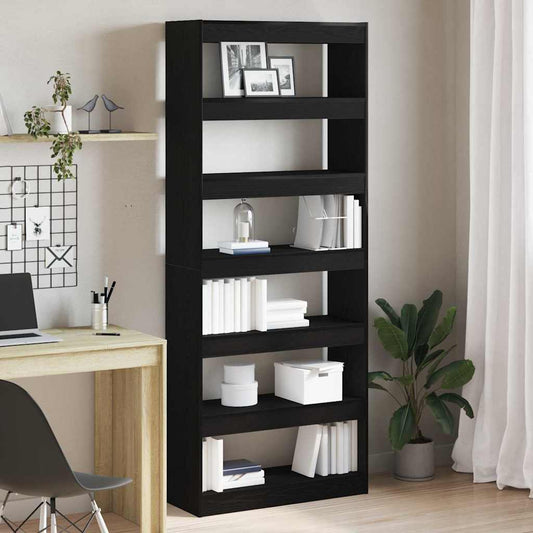 Bogreol Med Hylde Sort 80 X 30 X 198 Cm Konstrueret Træ - Hovedbillede