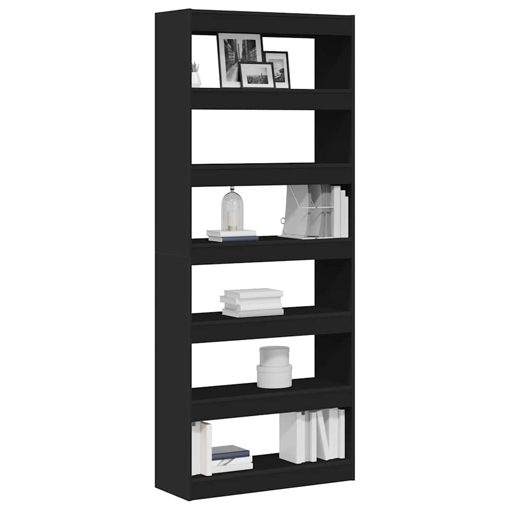 Bogreol Med Hylde Sort 80 X 30 X 198 Cm Konstrueret Træ - Billede 3