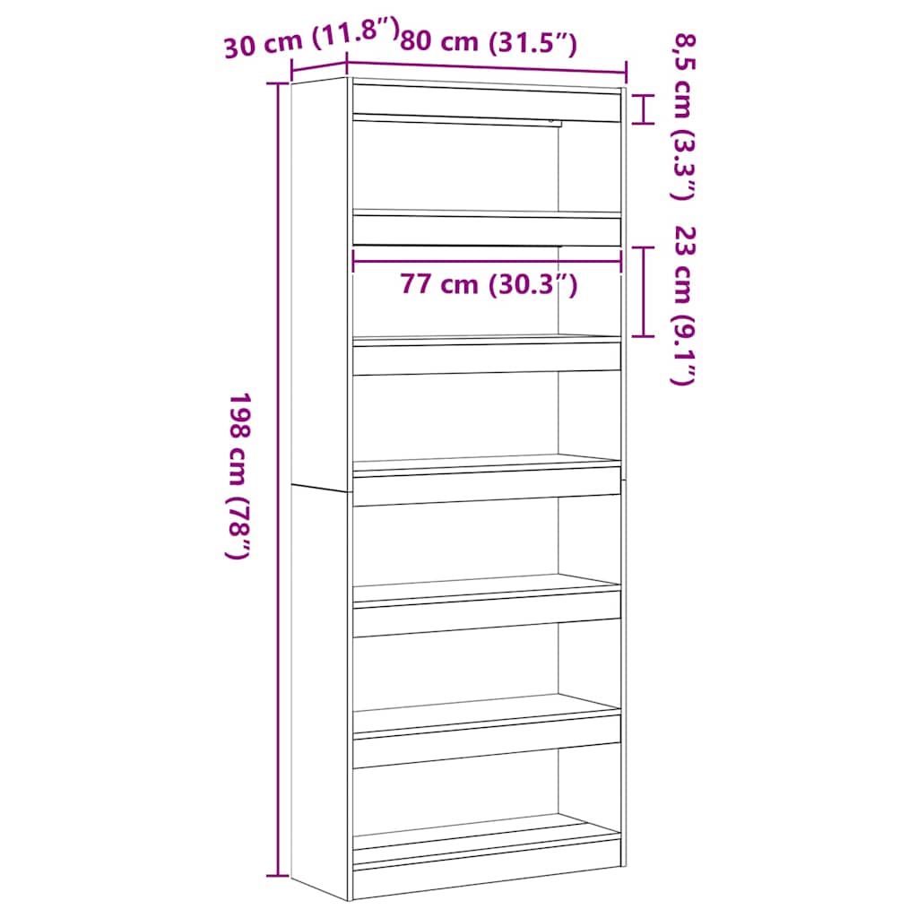 Bogreol Med Hylde Sort 80 X 30 X 198 Cm Konstrueret Træ - Billede 10