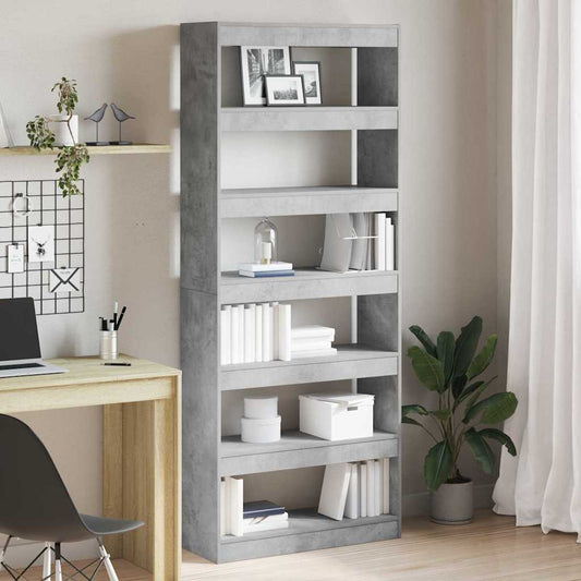 Bogreol Med Hylde Betongrå 80 X 30 X 198 Cm Konstrueret Træ - Hovedbillede