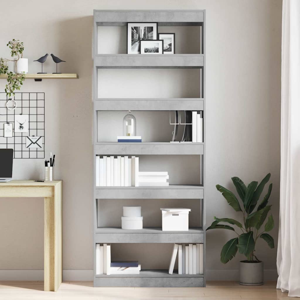 Bogreol Med Hylde Betongrå 80 X 30 X 198 Cm Konstrueret Træ - Billede 4