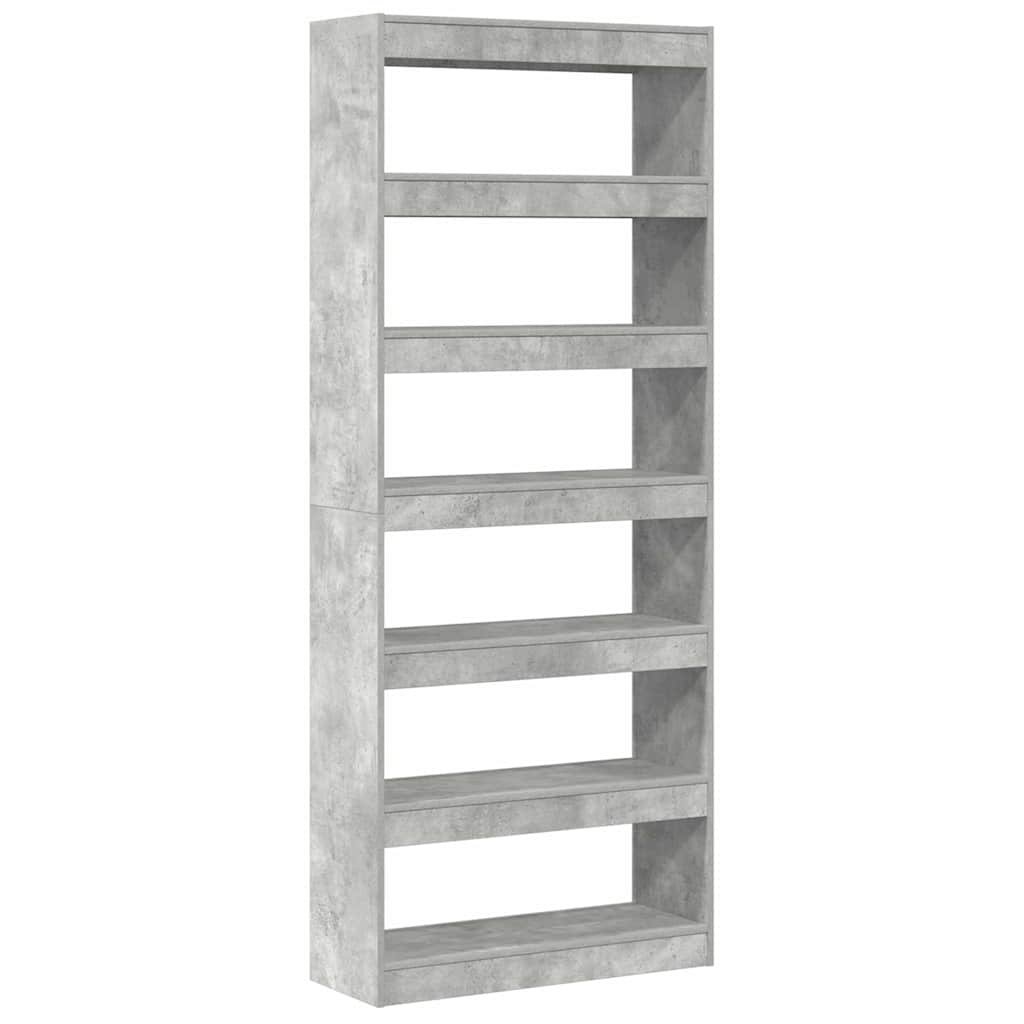 Bogreol Med Hylde Betongrå 80 X 30 X 198 Cm Konstrueret Træ - Billede 2