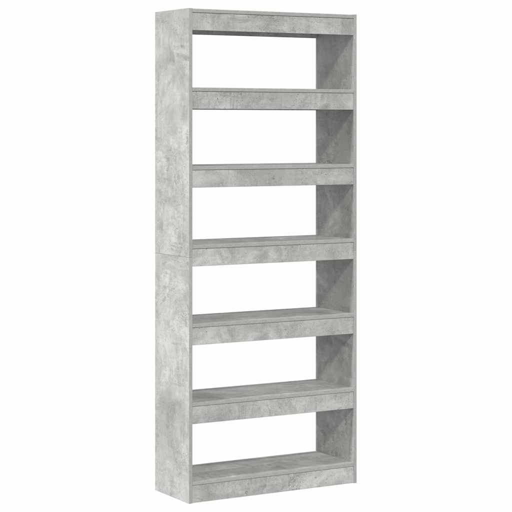 Bogreol Med Hylde Betongrå 80 X 30 X 198 Cm Konstrueret Træ - Billede 7