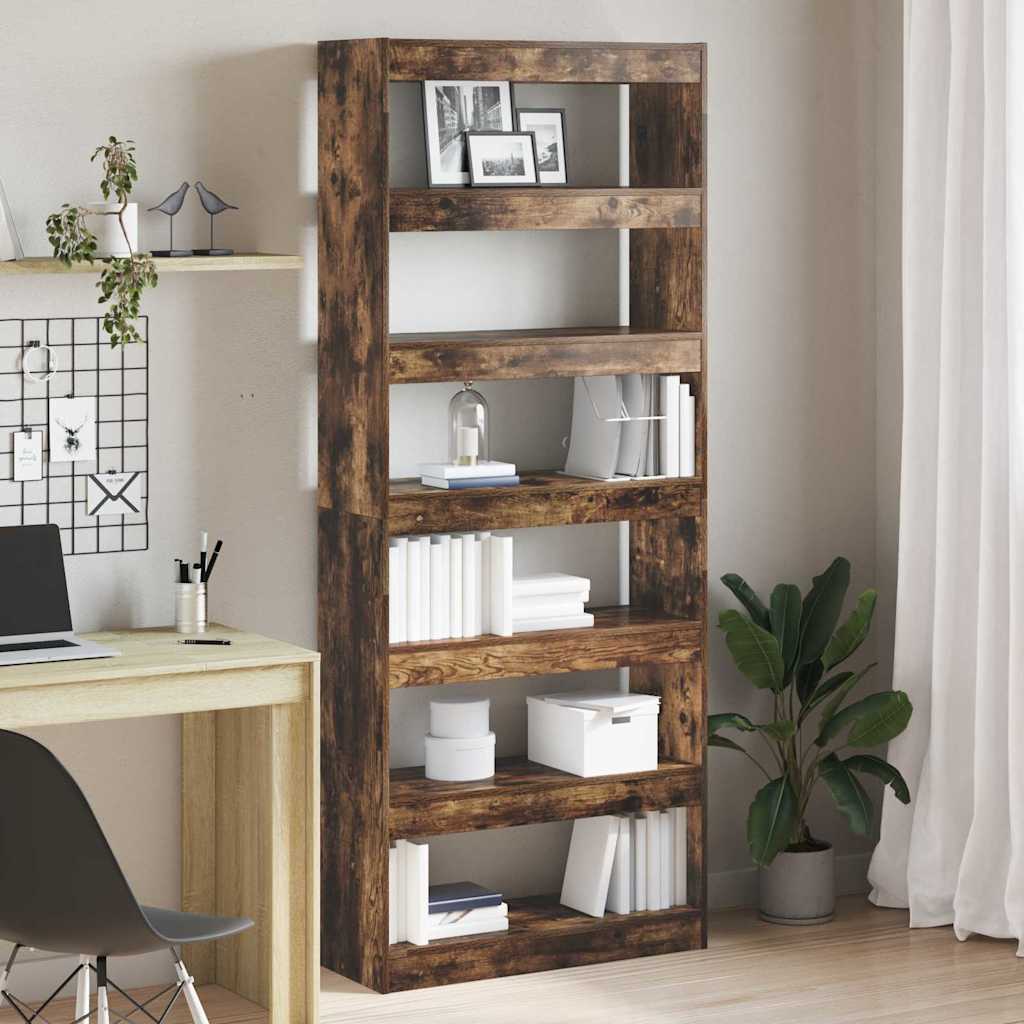 Bogreol Med Hylde Røget Eg 80 X 30 X 198 Cm Konstrueret Træ - Hovedbillede