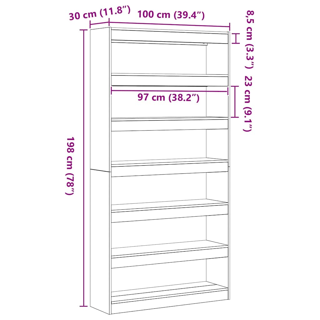 Bogskab 6 Niveauer 100 X 30 X 198 Cm Konstrueret Træ - Billede 11