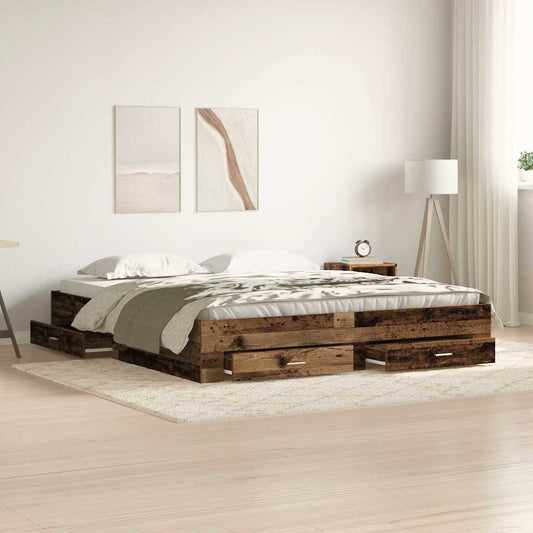 Sengestel Med Skuffer Gammelt Træ 180 X 200 Cm Konstrueret Træ - Hovedbillede