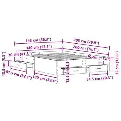 Sengestel Med Skuffer Gammelt Træ 140 X 200 Cm Konstrueret Træ - Billede 11