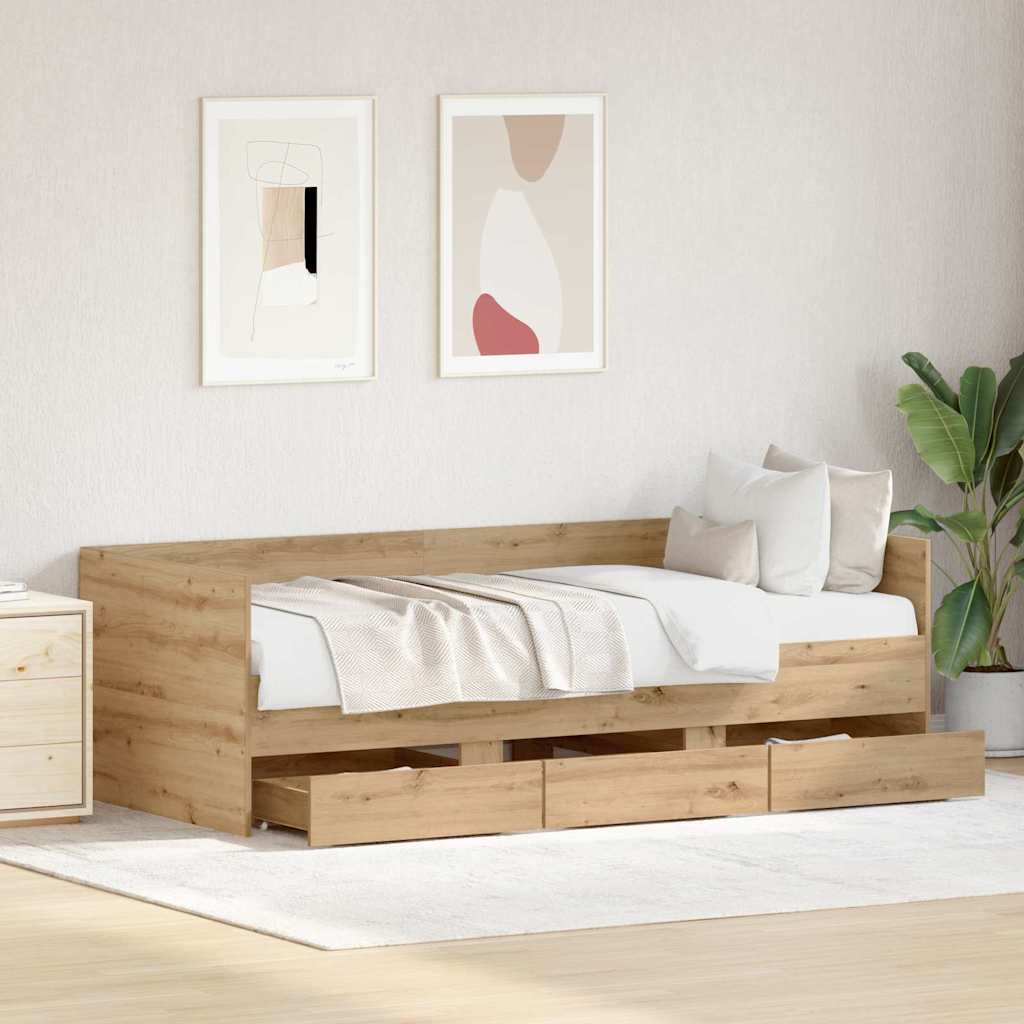 Daybed Med Skuffe Egetræ Konstrueret Træ - Billede 3