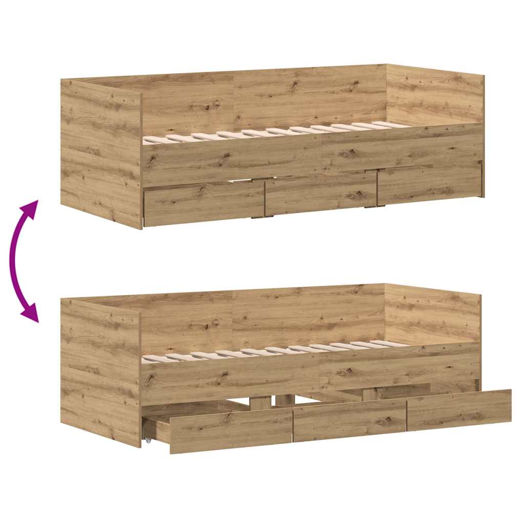 Daybed Med Skuffe Egetræ Konstrueret Træ - Billede 10