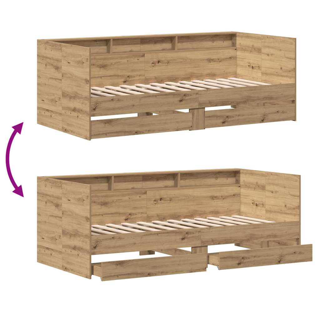 Daybed Med Skuffe Egetræ Konstrueret Træ - Billede 10