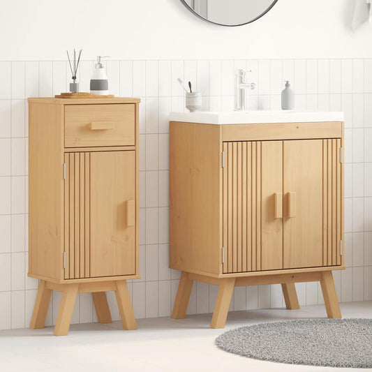 Badeværelsessæt 2 Pcs Brun 114 X 43 X 73.5 Cm Massivt Fyrretræ - Hovedbillede