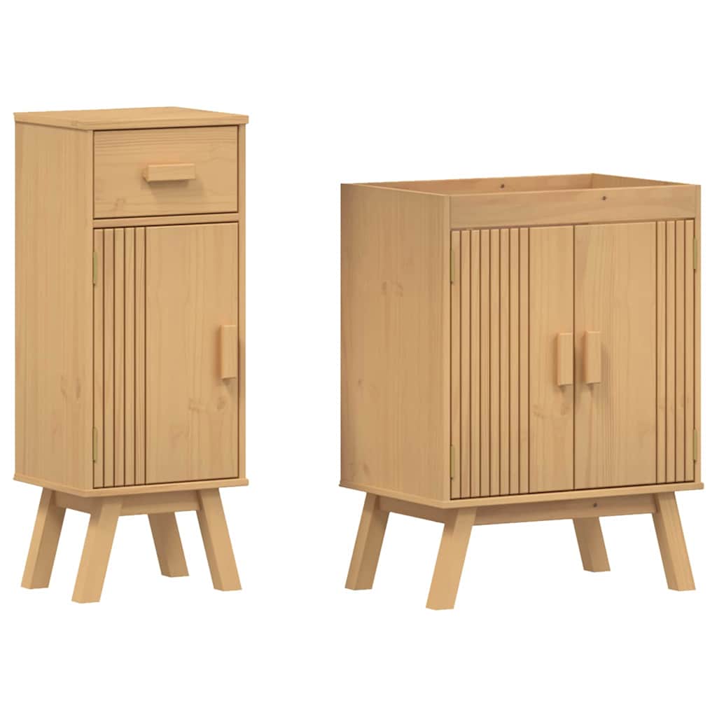 Badeværelsessæt 2 Pcs Brun 114 X 43 X 73.5 Cm Massivt Fyrretræ - Billede 2