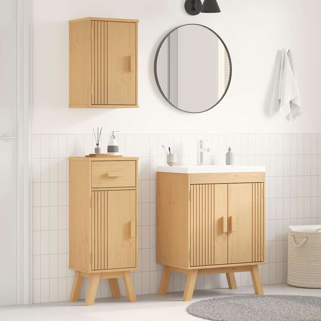 Badeværelsessæt 3 Pcs Brun 114 X 43 X 73.5 Cm Massivt Fyrretræ - Hovedbillede