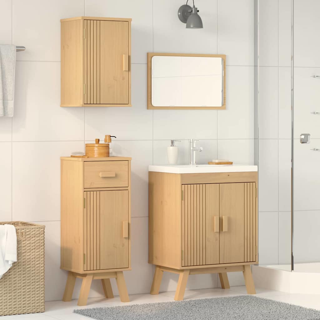 Badeværelsessæt 3 Pcs Brun 114 X 43 X 73.5 Cm Massivt Fyrretræ - Billede 4