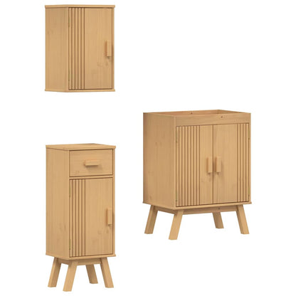 Badeværelsessæt 3 Pcs Brun 114 X 43 X 73.5 Cm Massivt Fyrretræ - Billede 2