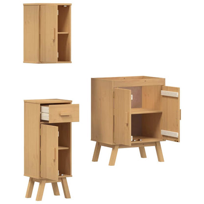 Badeværelsessæt 3 Pcs Brun 114 X 43 X 73.5 Cm Massivt Fyrretræ - Billede 5
