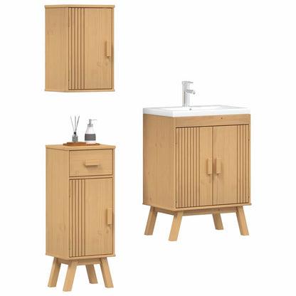 Badeværelsessæt 3 Pcs Brun 114 X 43 X 73.5 Cm Massivt Fyrretræ - Billede 3
