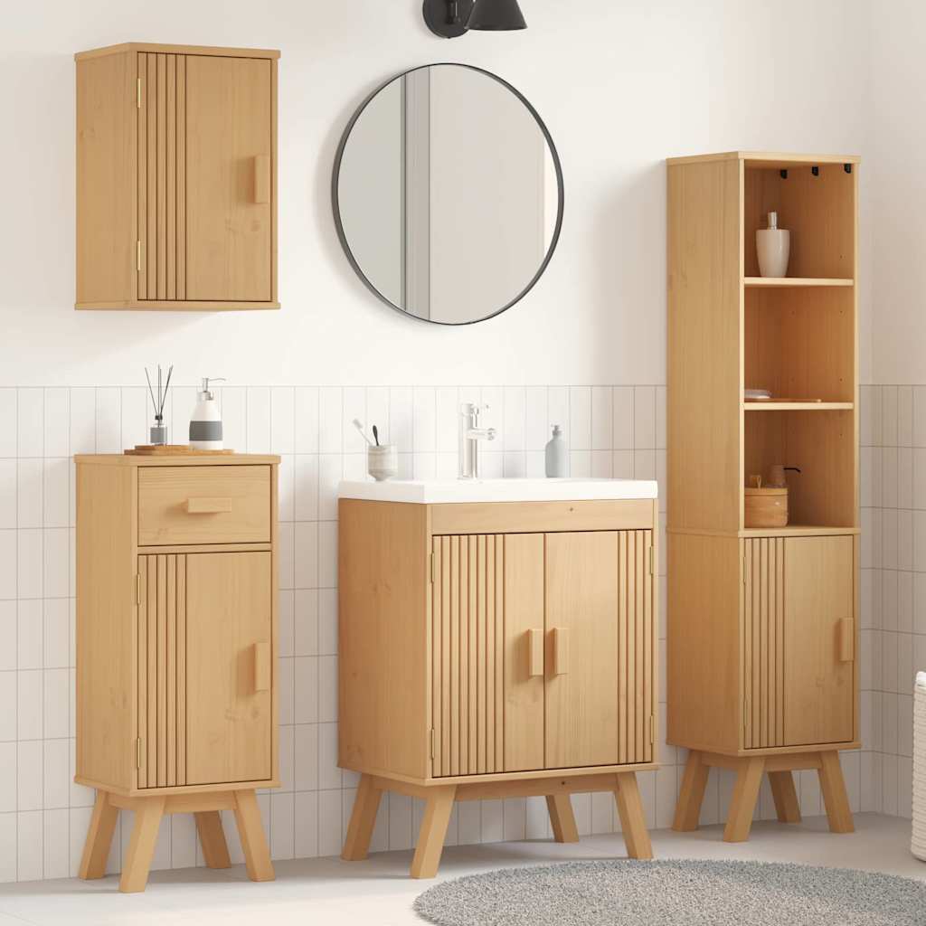 Badeværelsessæt 4 Pcs Brun 114 X 43 X 73.5 Cm Massivt Fyrretræ - Hovedbillede