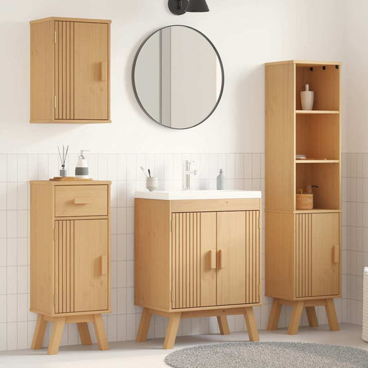 Badeværelsessæt 4 Pcs Brun 114 X 43 X 73.5 Cm Massivt Fyrretræ - Hovedbillede